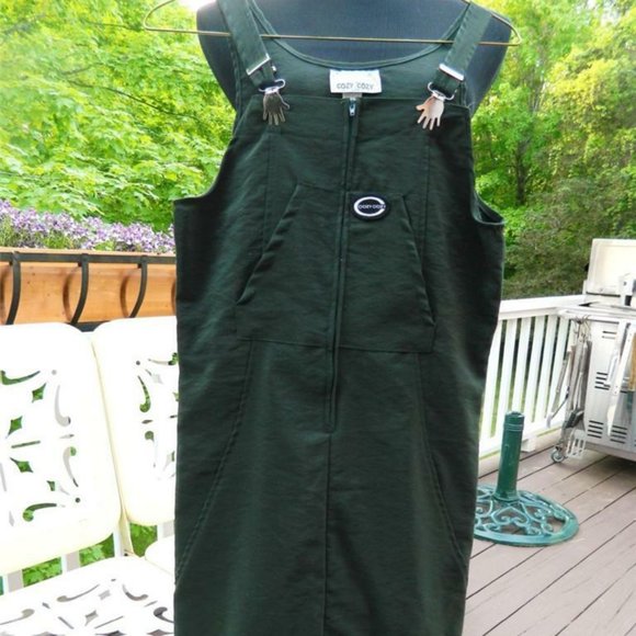 Maxi Forest Green Jumper Dress w/Cool Hand Motif Strap Clips By Cozy Cozy SZ 12 - Picture 1 of 9